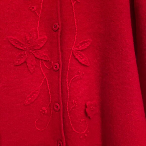 Vtg Karen Scott Red Boiled Wool Jacket Floral Embroidery Embellishments Buttons - Picture 5 of 12